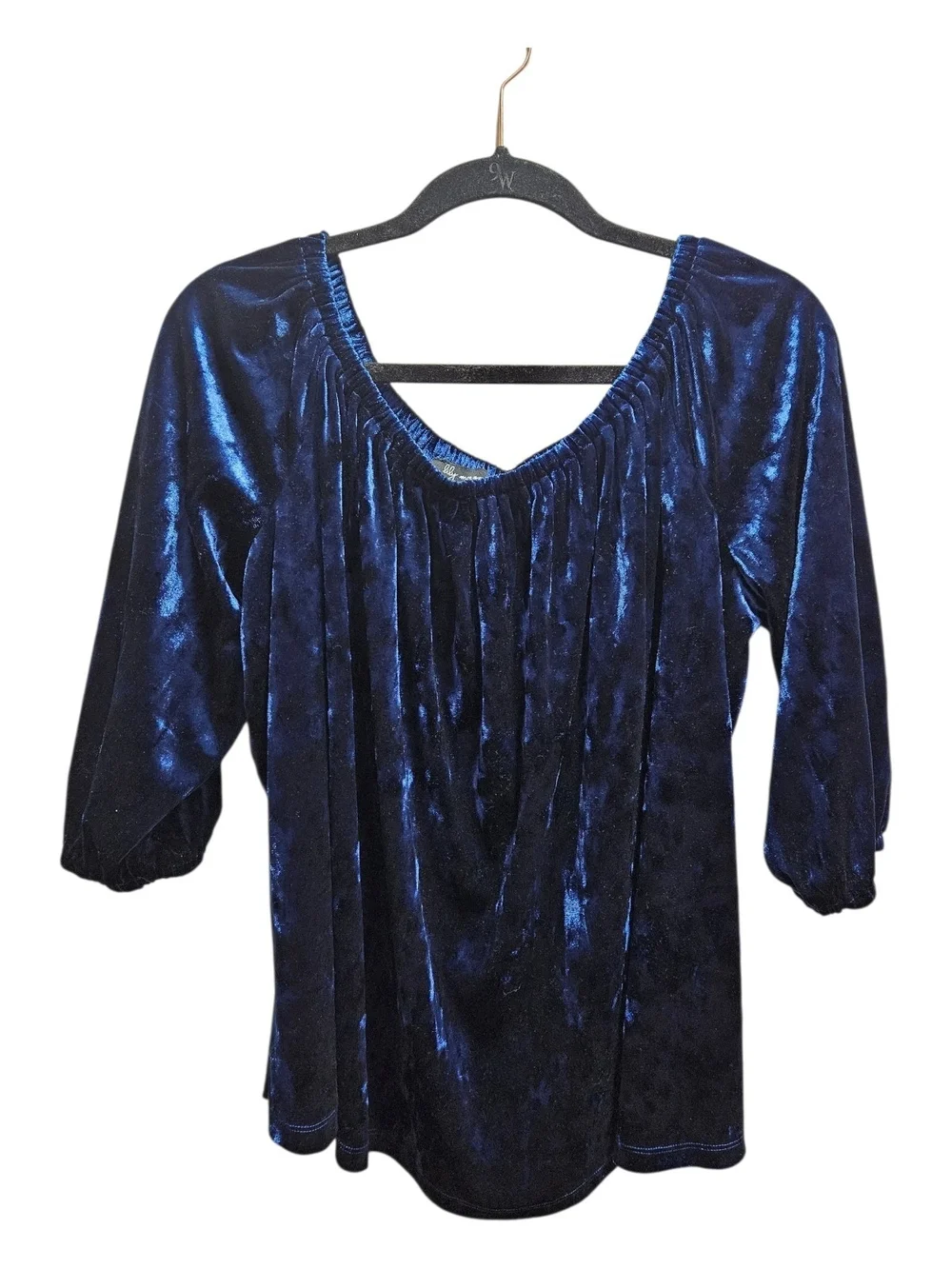 Lily Morgan Royal Blue Crushed Velvet Off-Shoulder Top - Size L - Picture 2 of 9